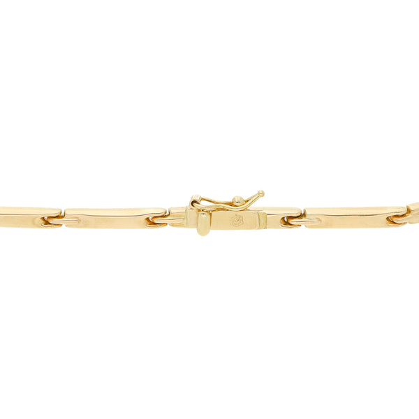 Pulsera eslabón articulado con aplicaciones de sintéticos en oro amarillo 14 kilates.
