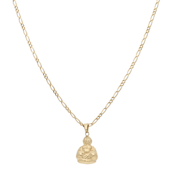 Collar eslabón combinado y dije hueco motivo Buda en oro amarillo 14 kilates.