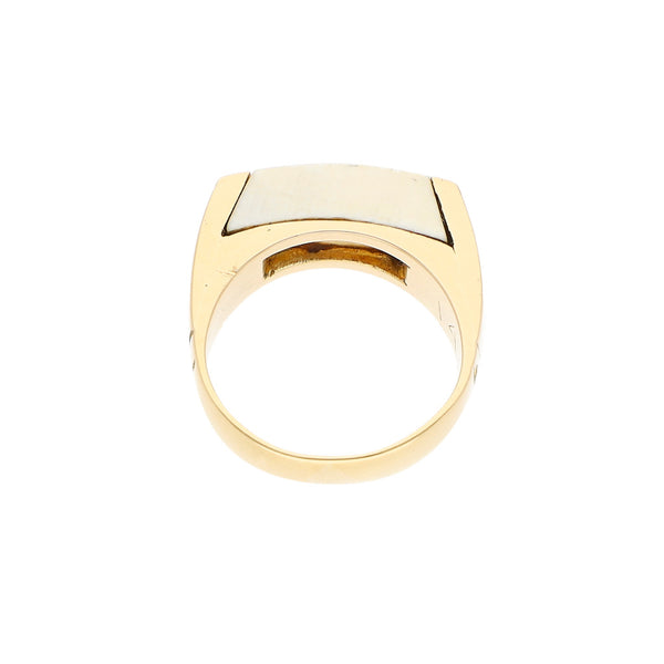 Anillo diseño especial con sintéticos en oro amarillo 12 kilates.