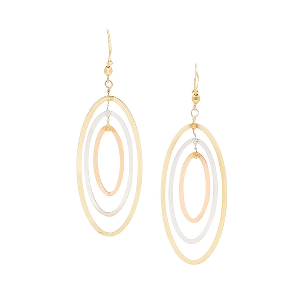 Aretes laminado en oro tres tonos 14 kilates.