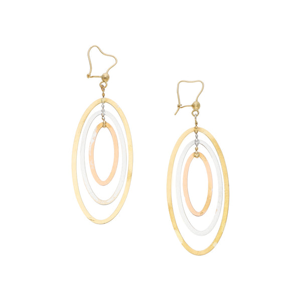 Aretes laminado en oro tres tonos 14 kilates.