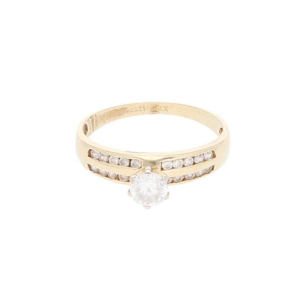 Anillo de compromiso con sintéticos en oro amarillo 14 kilates.