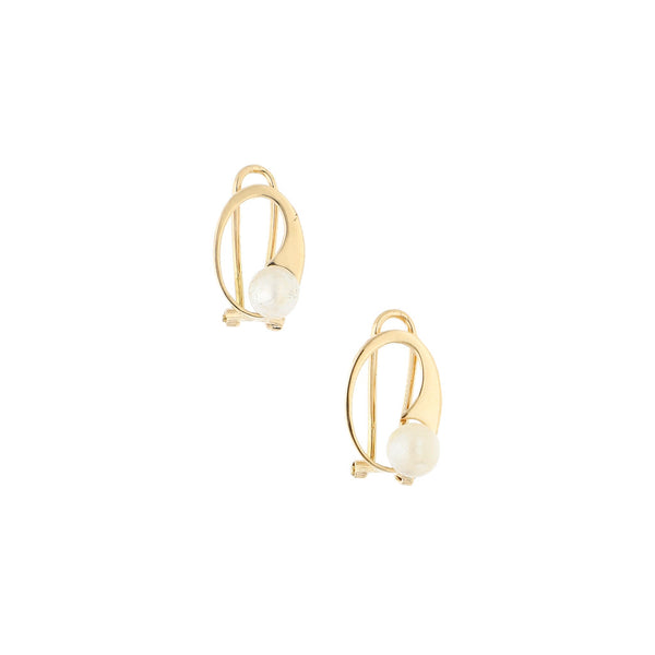 Aretes diseño especial con perla en oro amarillo 14 kilates.