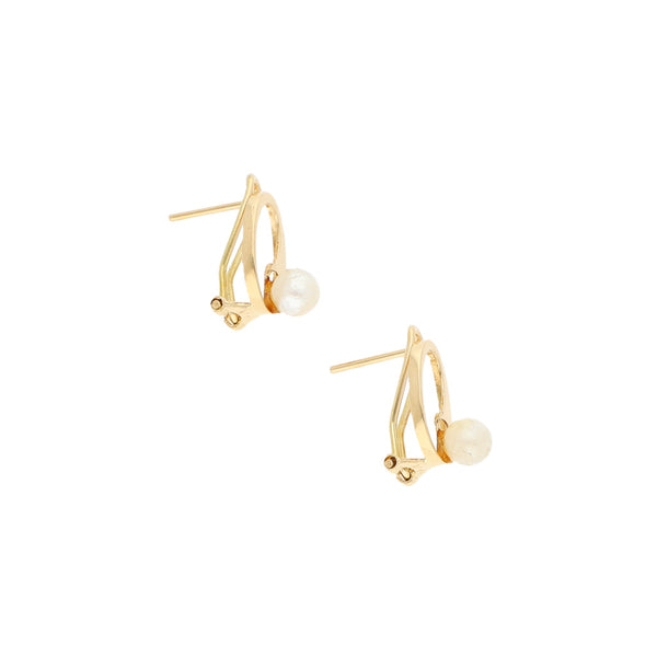 Aretes diseño especial con perla en oro amarillo 14 kilates.