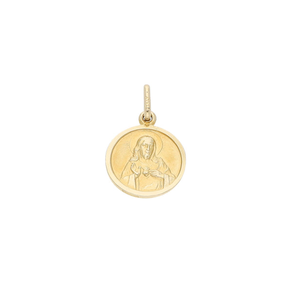 Medalla imagen doble motivo Virgen y Sagrado Corazón de Jesús en oro amarillo 14 kilates.