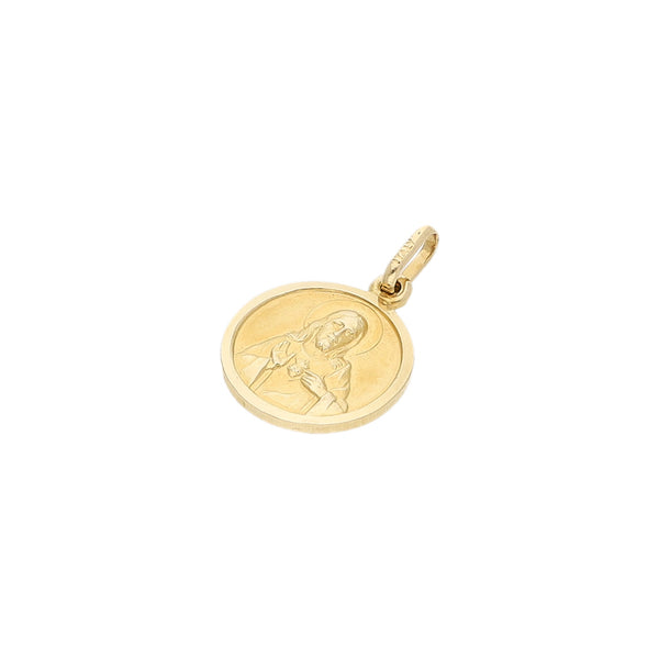 Medalla imagen doble motivo Virgen y Sagrado Corazón de Jesús en oro amarillo 14 kilates.