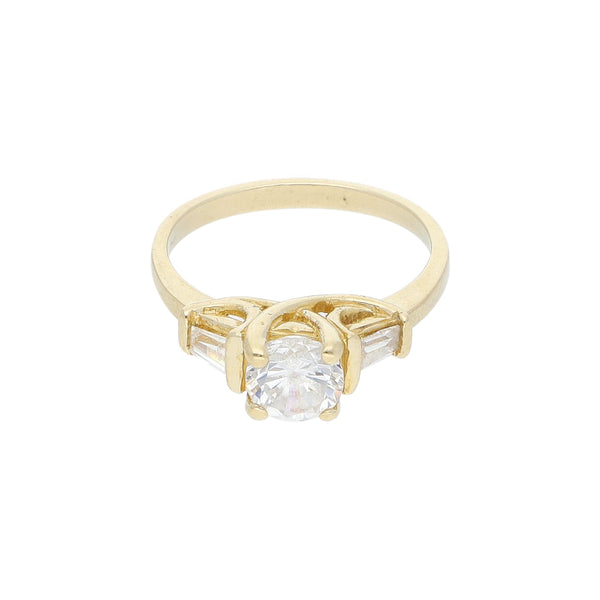 Anillo de compromiso con sintéticos en oro amarillo 14 kilates.