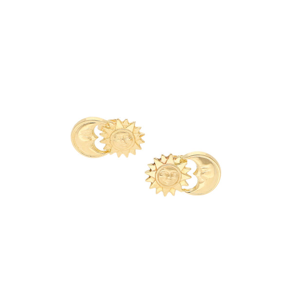 Broqueles diseño especial motivo sol y luna en oro amarillo 14 kilates.