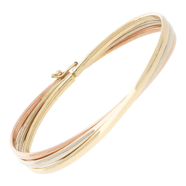 Pulsera de arillo triple en oro tres tonos 14 kilates.