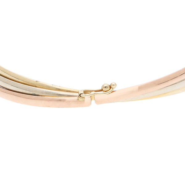 Pulsera de arillo triple en oro tres tonos 14 kilates.