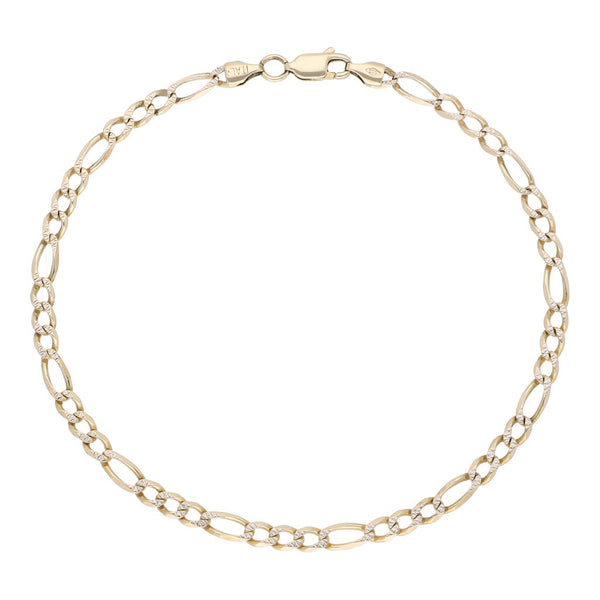 Pulsera de tres eslabones por uno platinados en oro amarillo 14 kilates.