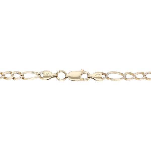 Pulsera de tres eslabones por uno platinados en oro amarillo 14 kilates.