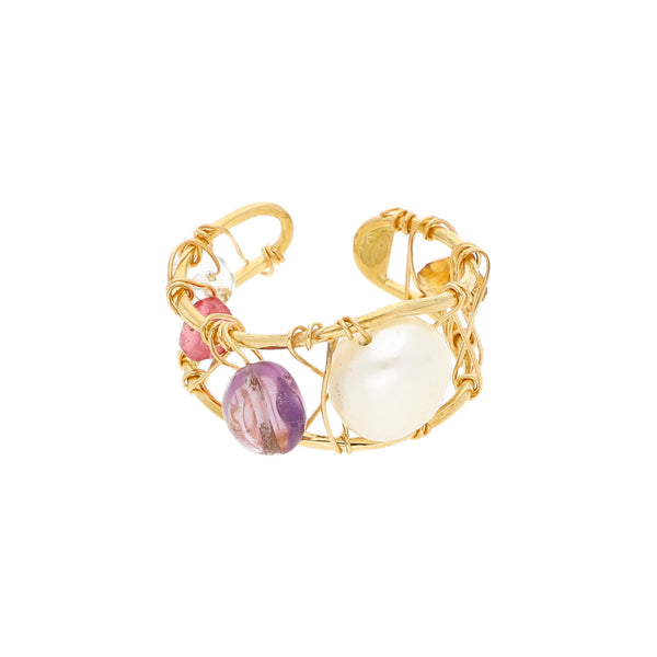 Anillo abierto firma Tous con sintéticos en oro amarillo 18 kilates.