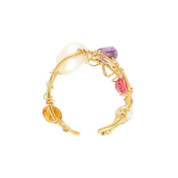 Anillo abierto firma Tous con sintéticos en oro amarillo 18 kilates.