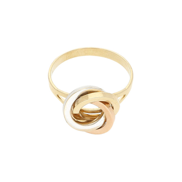 Anillo diseño especial en oro tres tonos 14 kilates.