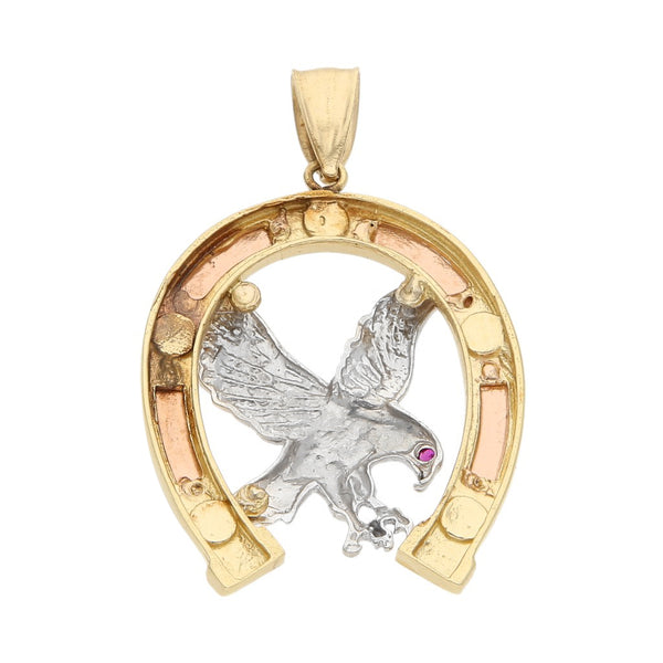 Dije diseño especial con sintético motivo águila en herradura en oro t ...