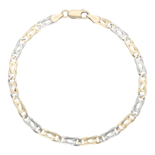 Pulsera eslabón nudo egipcio en oro dos tonos 14 kilates.