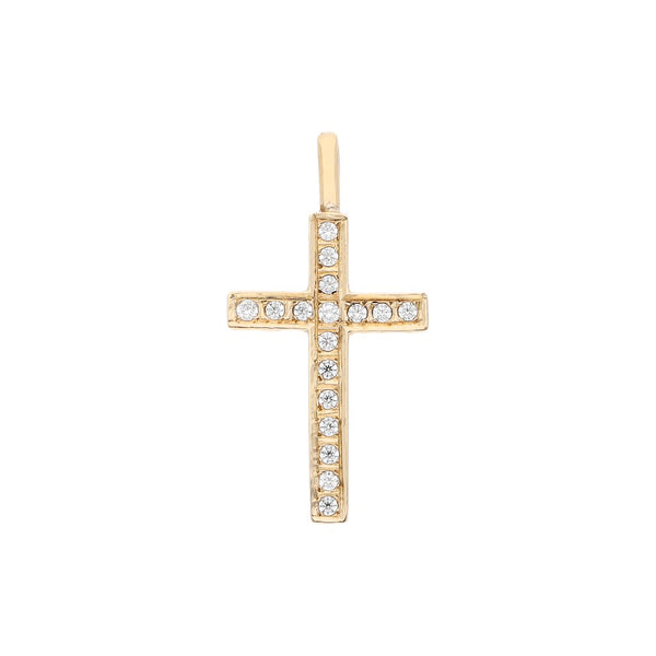 Cruz diseño especial con circonias en oro amarillo 12 kilates.