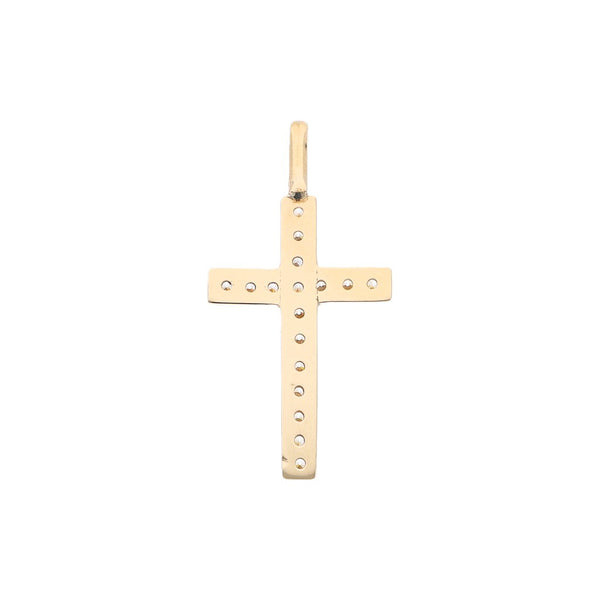 Cruz diseño especial con circonias en oro amarillo 12 kilates.