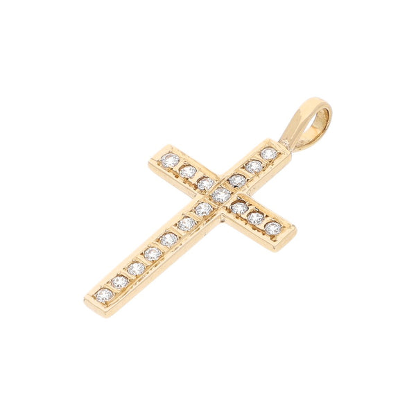 Cruz diseño especial con circonias en oro amarillo 12 kilates.