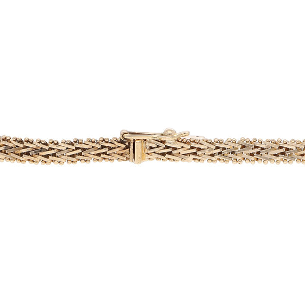 Pulsera eslabón boleado en oro tres tonos 14 kilates.