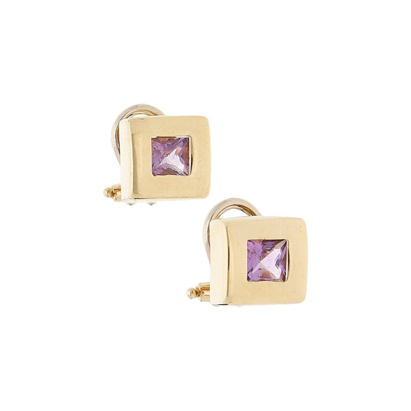 Aretes diseño especial con sintéticos en oro amarillo 14 kilates.