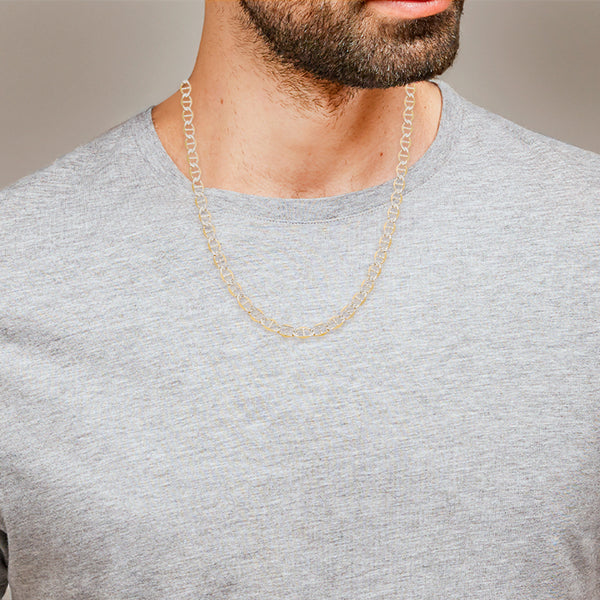 Collar eslabón nudo marino platinado en oro amarillo 14 kilates.