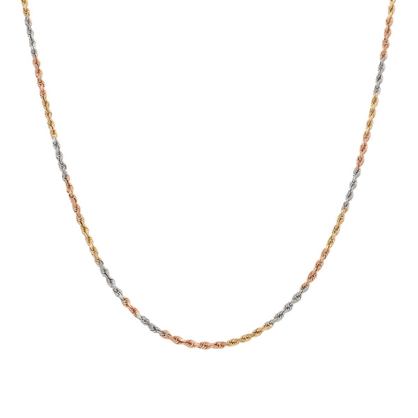 Collar eslabón torzal en oro tres tonos 14 kilates.