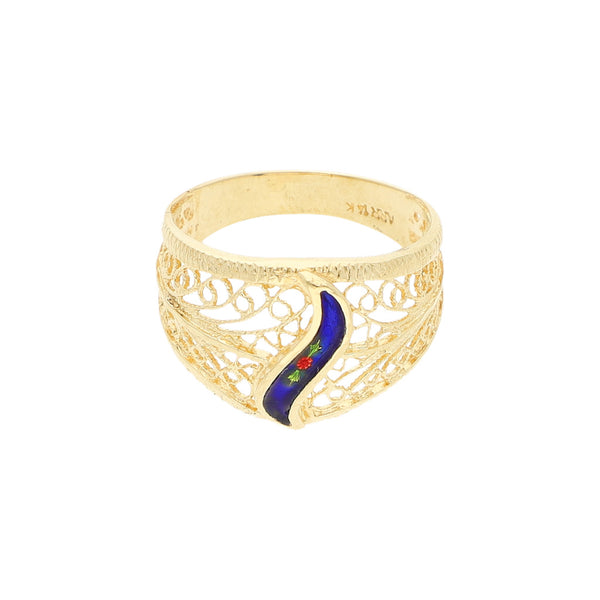 Anillo calado con esmalte en oro amarillo 14 kilates.