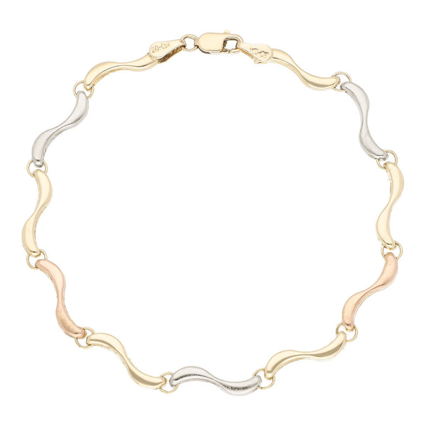 Pulsera eslabón articulado en oro tres tonos 14 kilates.