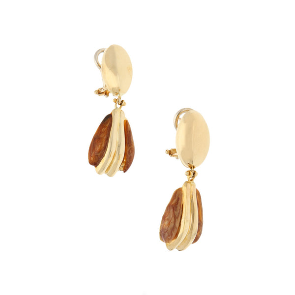 Aretes diseño especial con esmalte en oro amarillo 14 kilates.