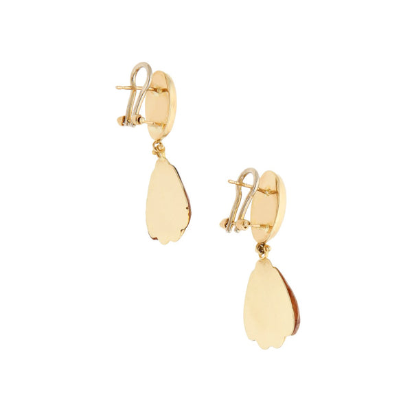 Aretes diseño especial con esmalte en oro amarillo 14 kilates.