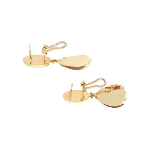Aretes diseño especial con esmalte en oro amarillo 14 kilates.