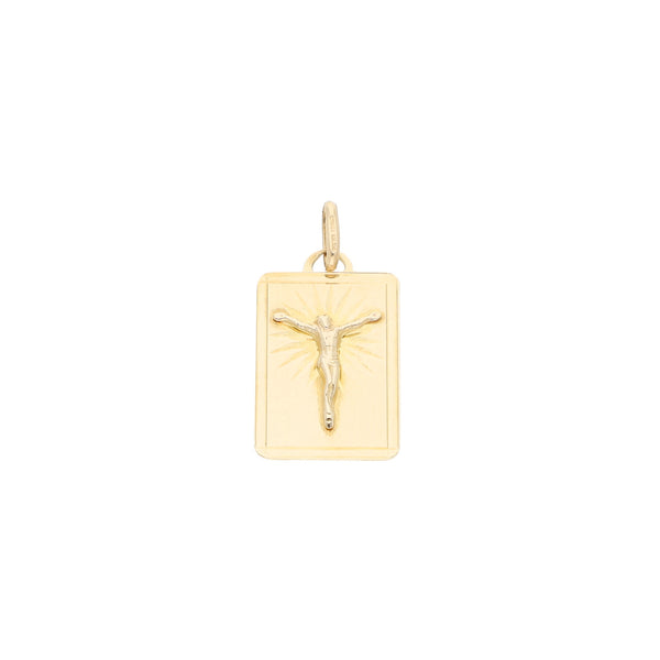 Medalla diseño especial motivo crucifijo en oro amarillo 14 kilates.
