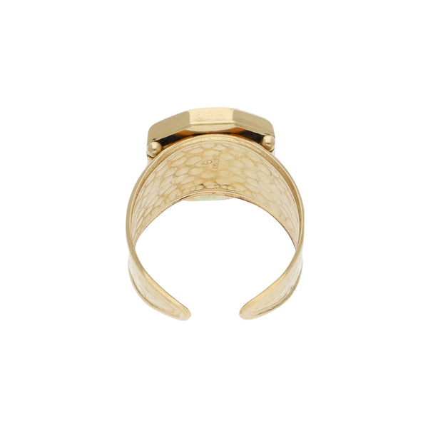 Anillo abierto motivo dama en oro amarillo 14 kilates.