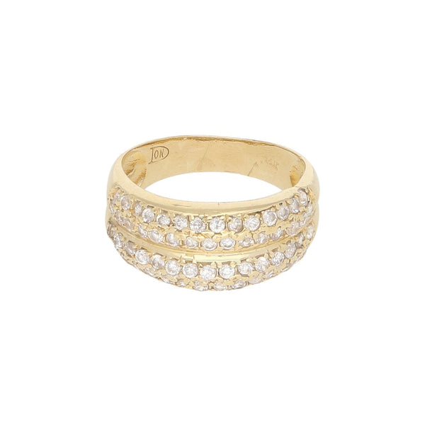 Anillo diseño especial con sintéticos en oro amarillo 14 kilates.