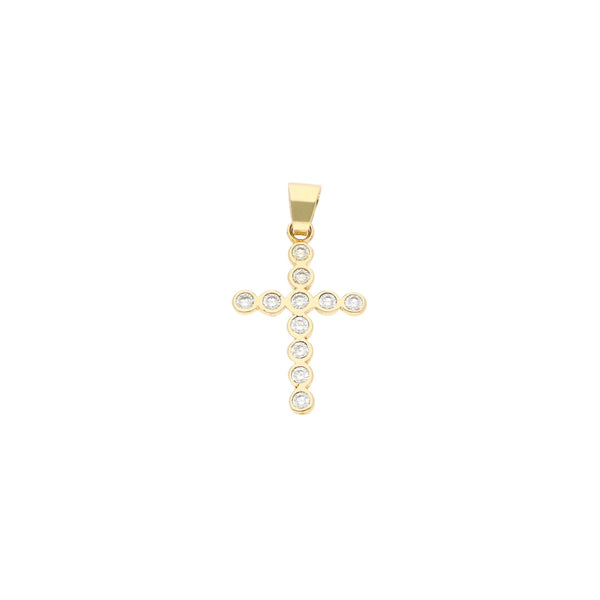 Cruz diseño especial con sintéticos en oro amarillo 14 kilates.