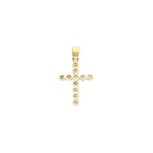 Cruz diseño especial con sintéticos en oro amarillo 14 kilates.