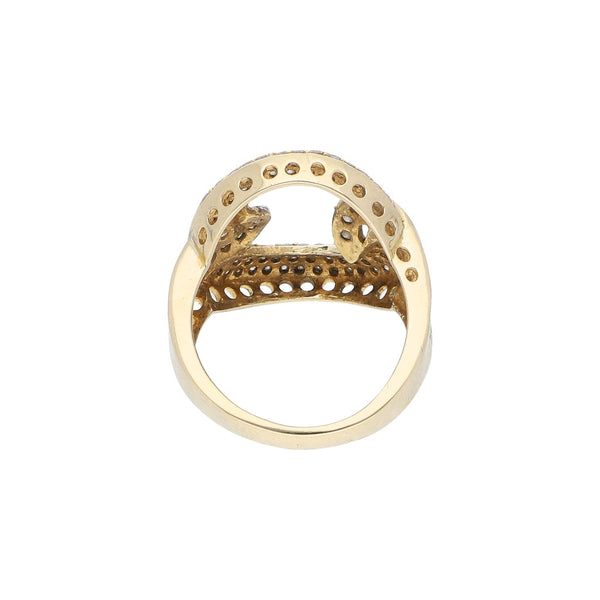Anillo diseño especial con sintéticos en oro amarillo 14 kilates.