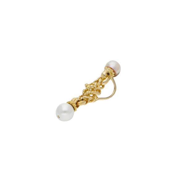 Dije trenzado con perlas en oro amarillo 18 kilates.