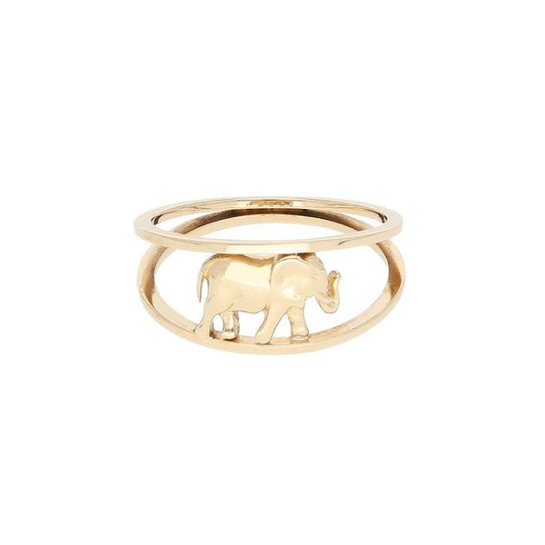 Anillo calado motivo elefante en oro amarillo 14 kilates.