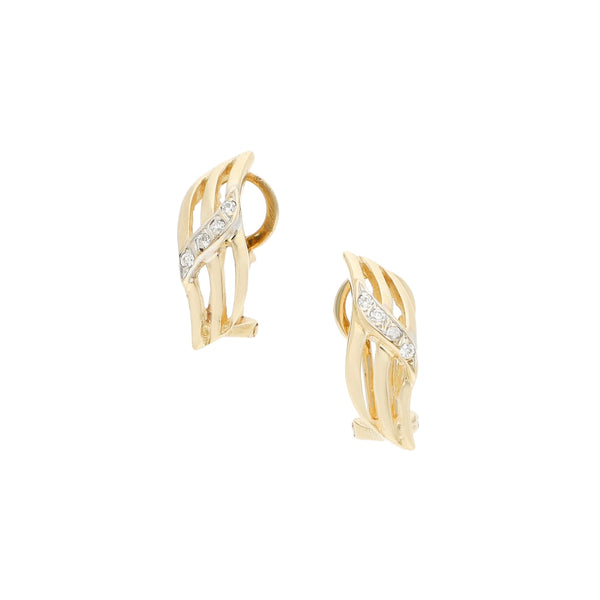 Aretes diseño especial con sintéticos en oro amarillo 14 kilates.