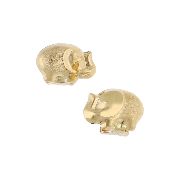 Aretes laminados motivo elefante en oro amarillo 14 kilates.