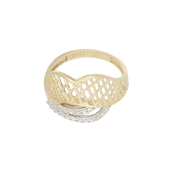 Anillo calado con circonias en oro amarillo 14 kilates.