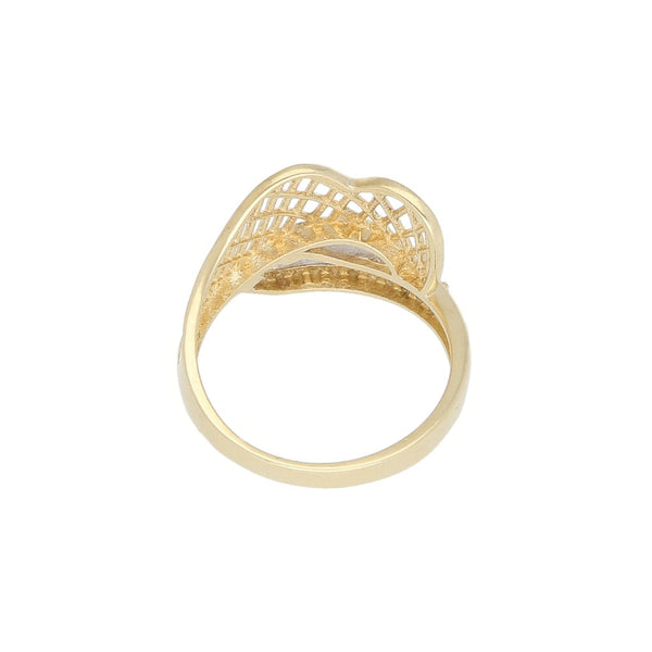 Anillo calado con circonias en oro amarillo 14 kilates.