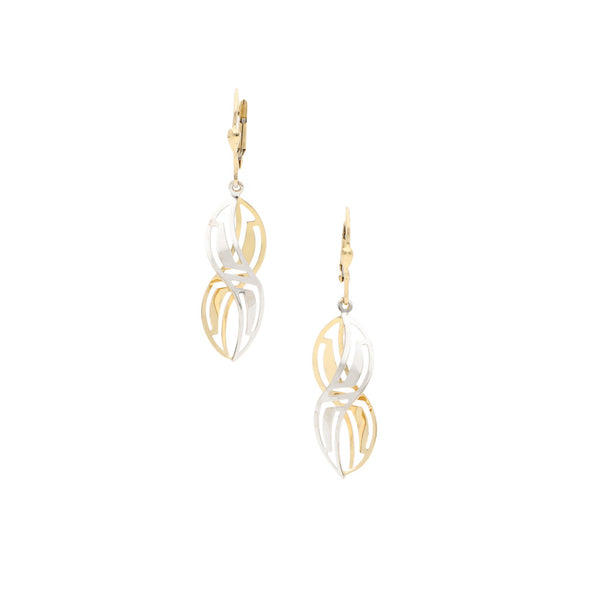 Aretes calados en oro dos tonos 14 kilates.