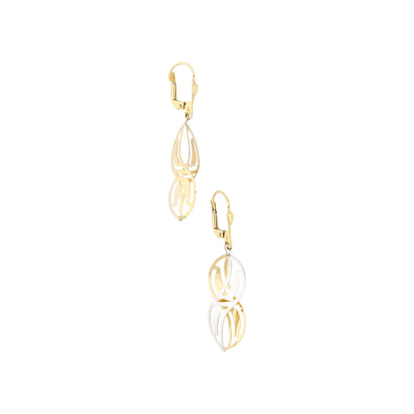 Aretes calados en oro dos tonos 14 kilates.