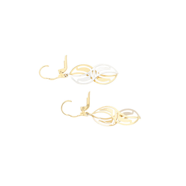 Aretes calados en oro dos tonos 14 kilates.