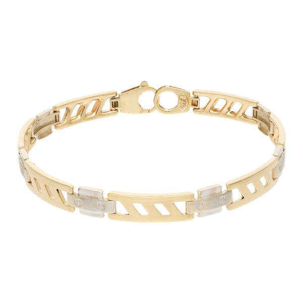 Pulsera eslabón articulado en oro dos tonos 14 kilates.