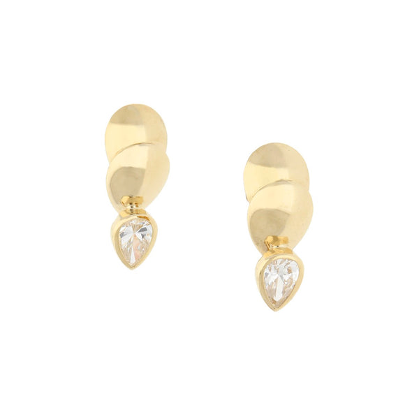 Broqueles laminados con circonia en oro amarillo 14 kilates.